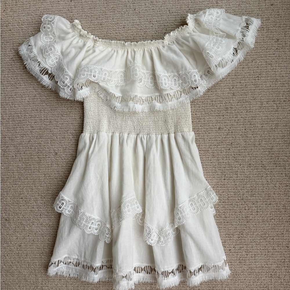 Peixoto Ivory Lace Ruffle Mini Dress